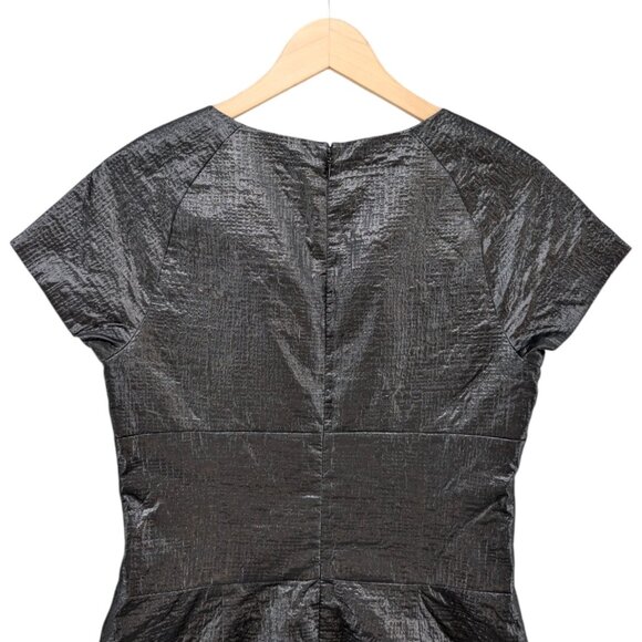 Tibi Metallic Mini Dress Black Short Sleeve Lined Textured Cocktail Size 6 - Picture 4 of 11